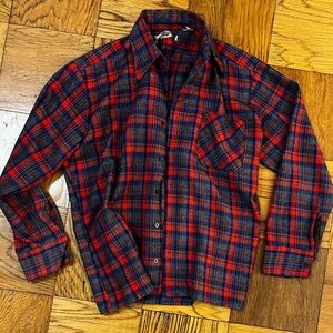 Vintage Chinese East Sea Red and Blue Plaid Flannel Shirt